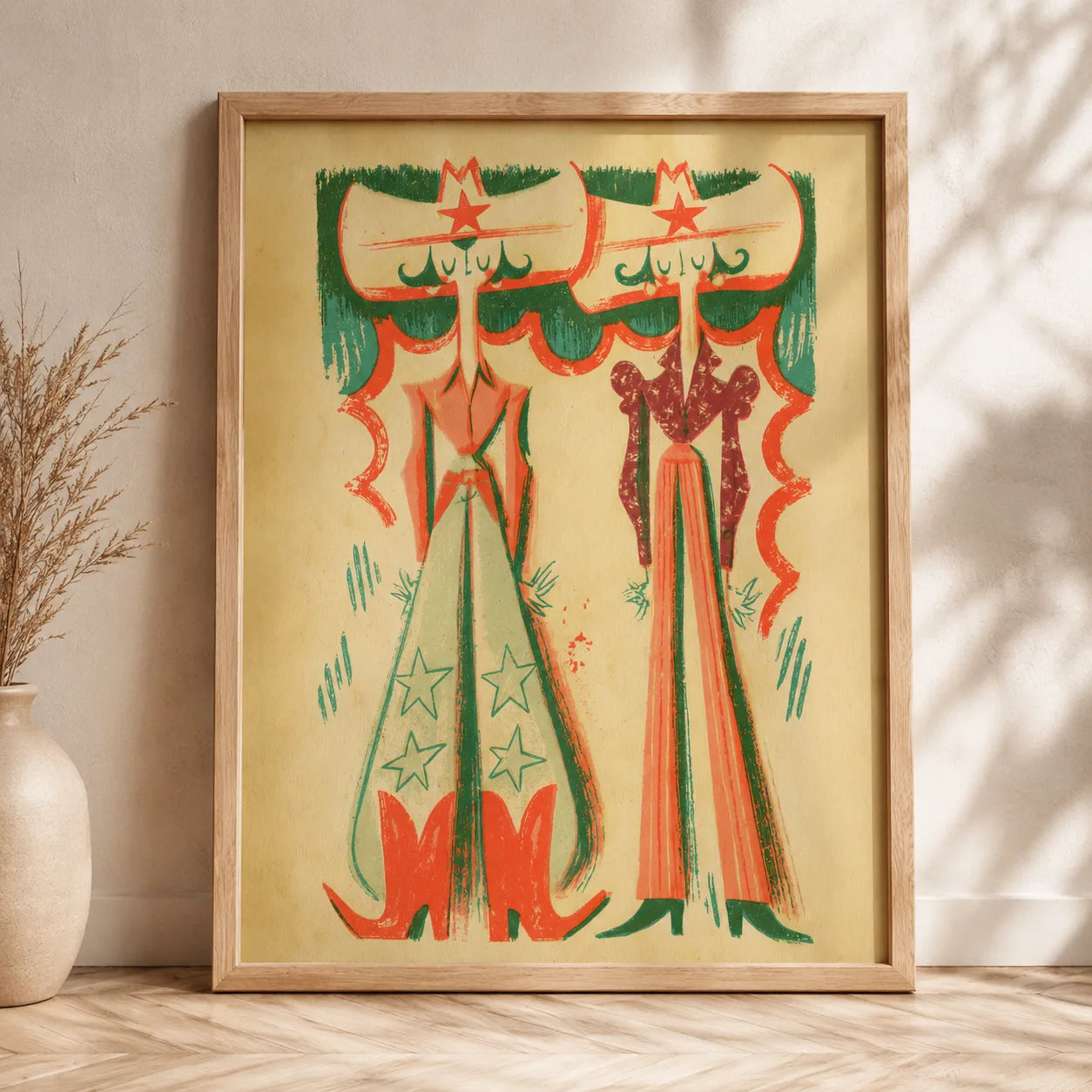 Retro Cowgirl Duo Wall Art Decor - Wall Art Decor - side view
