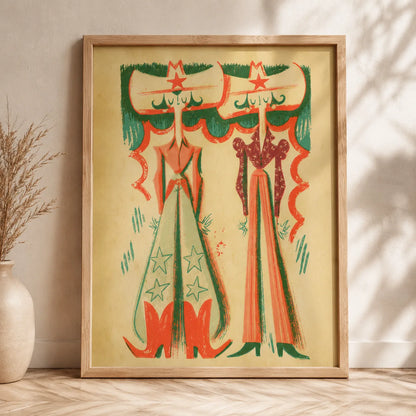 Retro Cowgirl Duo Wall Art Decor - Wall Art Decor - side view