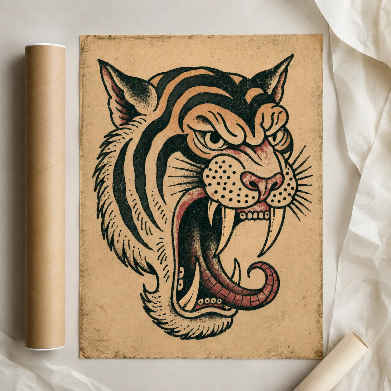 Roaring Tiger Tattoo Wall Art Decor - Wall Art Decor - back view