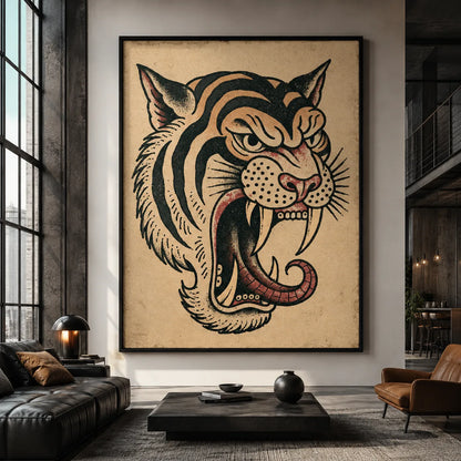 Roaring Tiger Tattoo Wall Art Decor - Wall Art Decor - close up