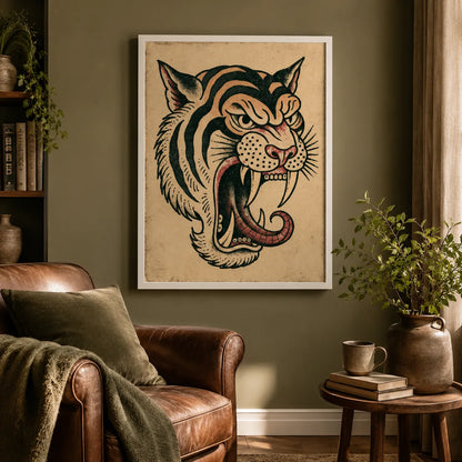 Roaring Tiger Tattoo Wall Art Decor - Wall Art Decor - in use