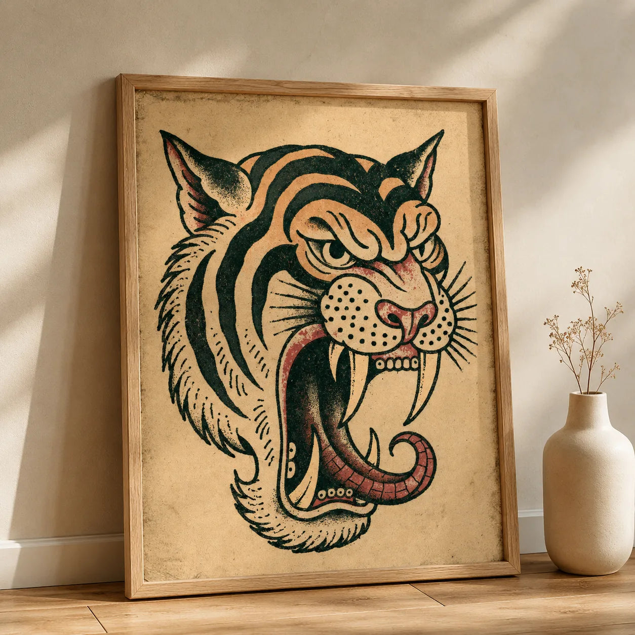 Roaring Tiger Tattoo Wall Art Decor - Wall Art Decor - side view