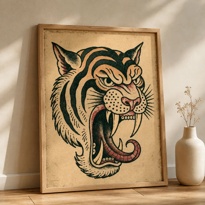 Roaring Tiger Tattoo Wall Art Decor - Wall Art Decor - side view
