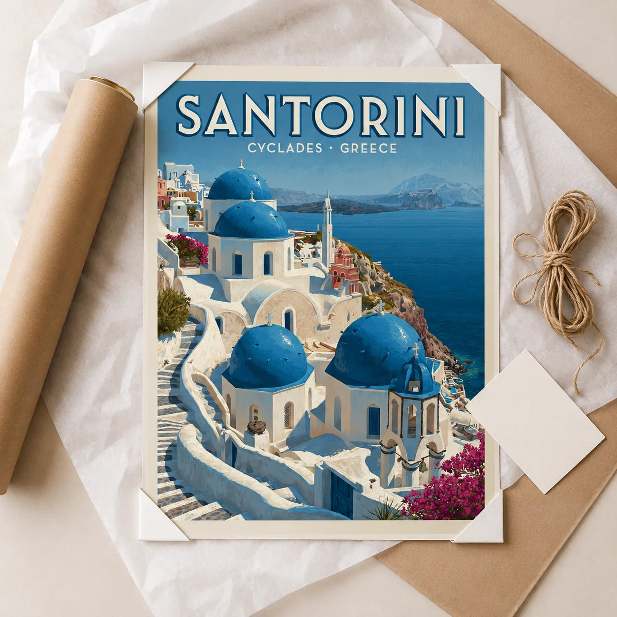 Santorini Greece Travel Wall Art Decor - Wall Art Decor - back view