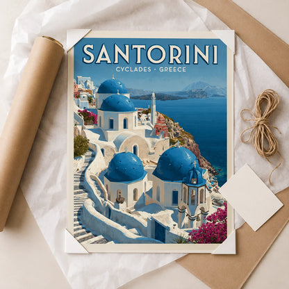 Santorini Greece Travel Wall Art Decor - Wall Art Decor - back view