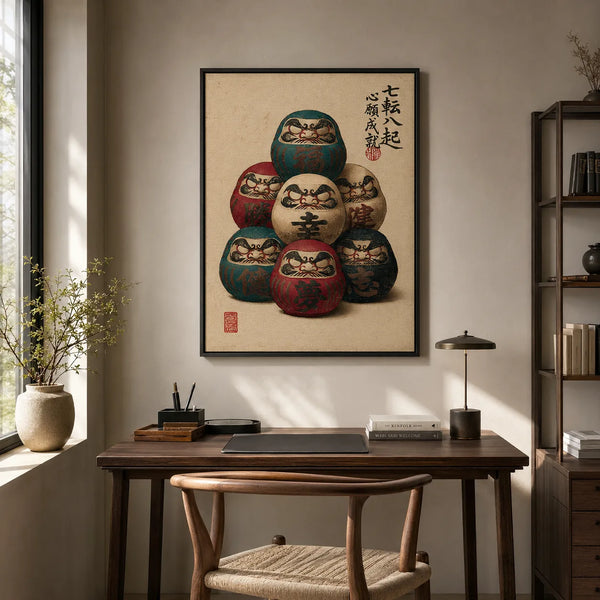Seven Daruma Dolls Wall Art Decor