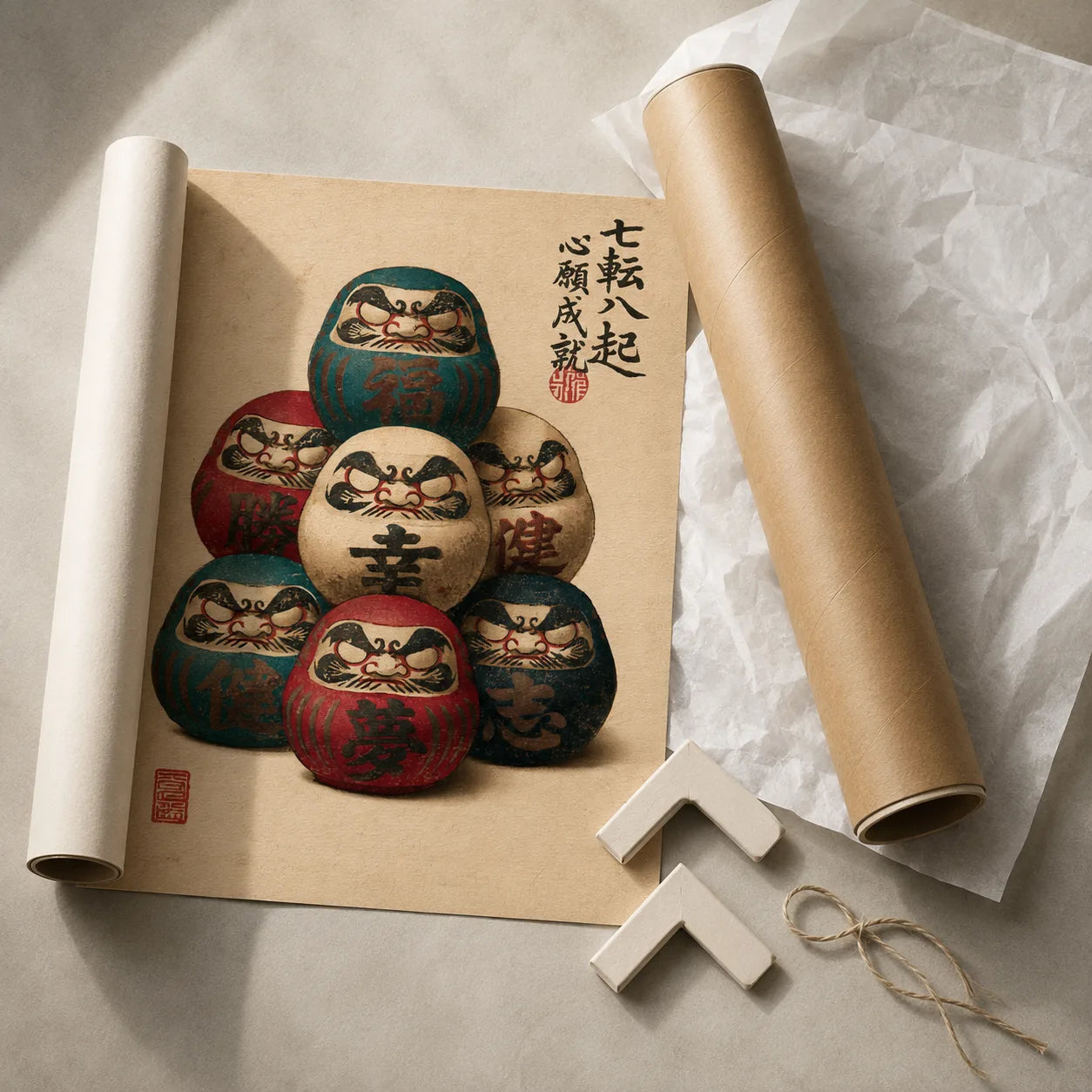 Seven Daruma Dolls Wall Art Decor - Wall Art Decor - back view