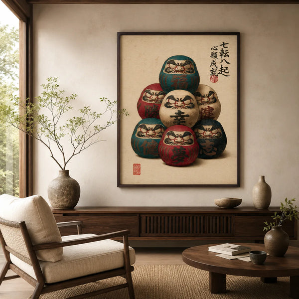Seven Daruma Dolls Wall Art Decor