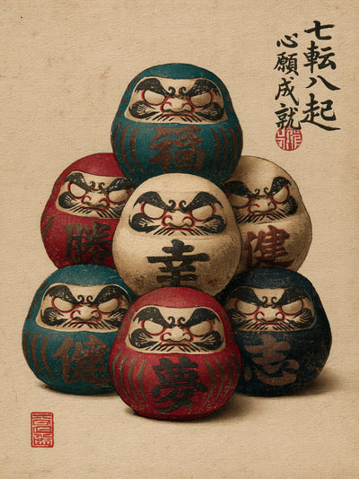 Seven Daruma Dolls Wall Art Decor
