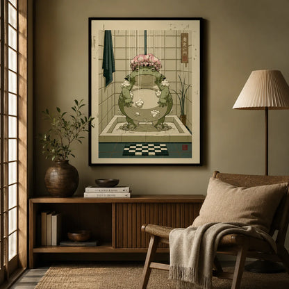 Showering Frog Bathroom Wall Art Decor - Wall Art Decor - alternate angle