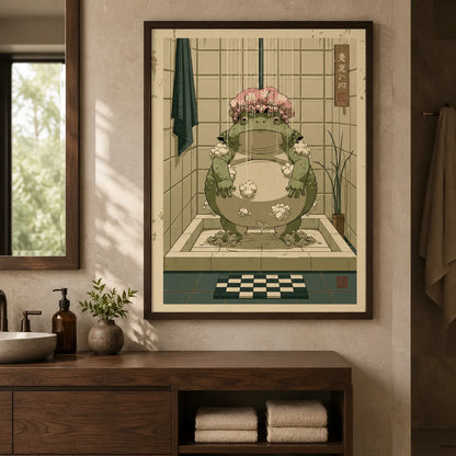 Showering Frog Bathroom Wall Art Decor - Wall Art Decor - detail
