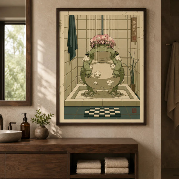 Showering Frog Bathroom Wall Art Decor