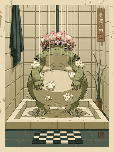 Showering Frog Bathroom Wall Art Decor