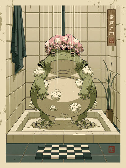 Showering Frog Bathroom Wall Art Decor - Wall Art Decor - front view