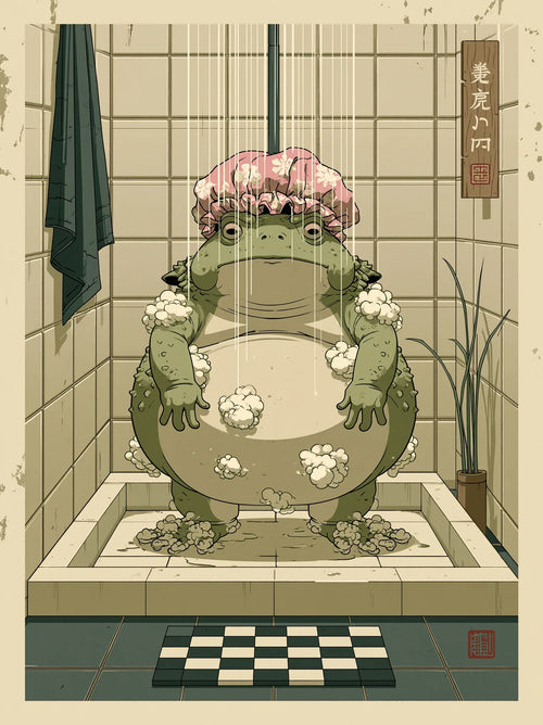 Showering Frog Bathroom Wall Art Decor