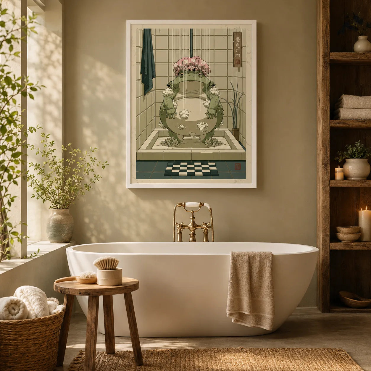 Showering Frog Bathroom Wall Art Decor - Wall Art Decor - in use