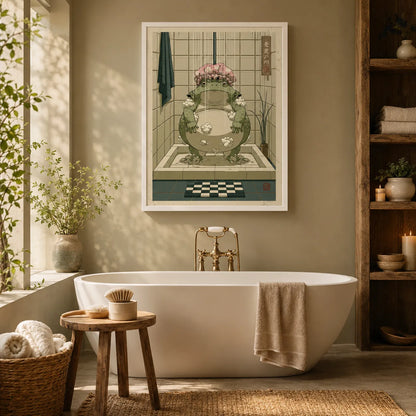 Showering Frog Bathroom Wall Art Decor - Wall Art Decor - in use