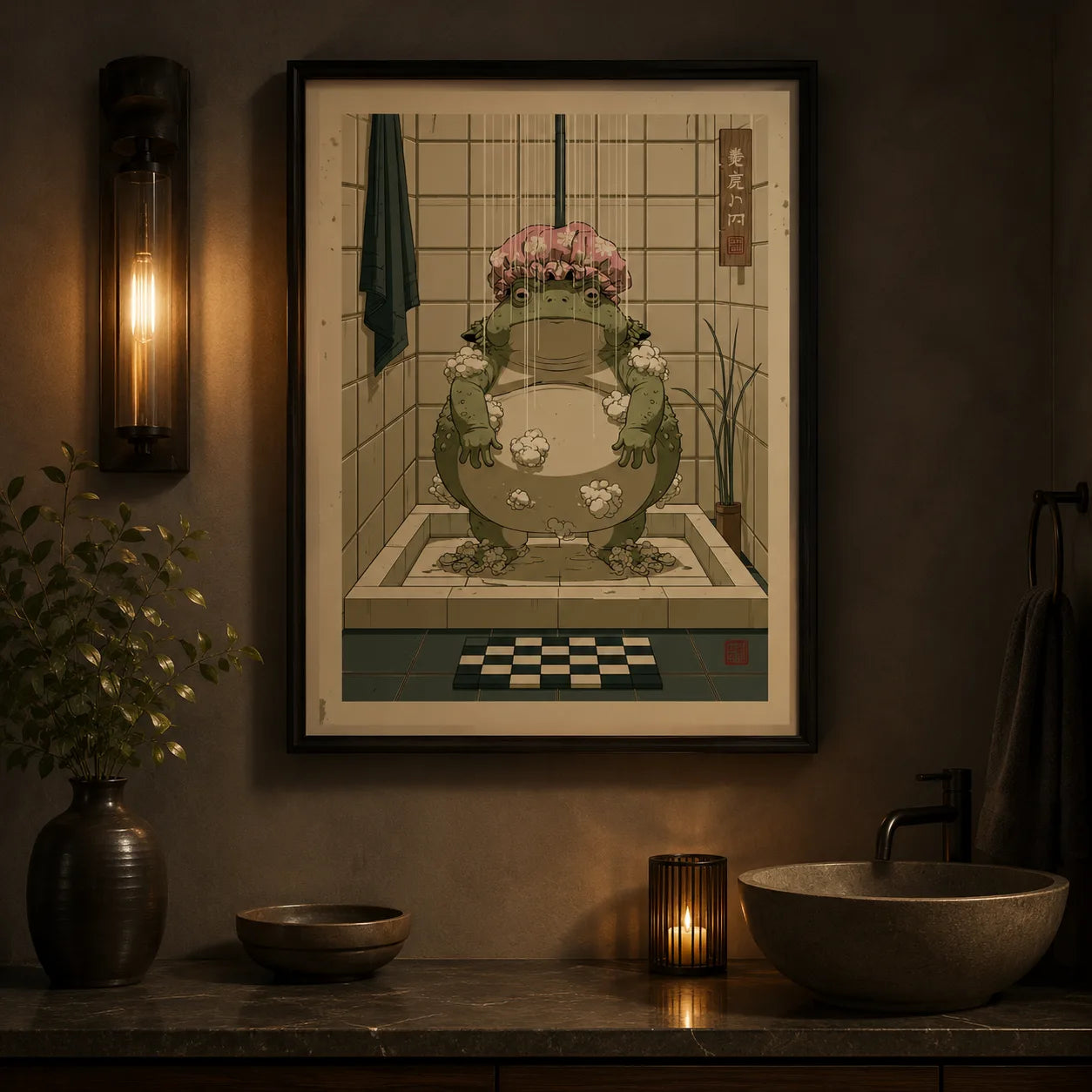 Showering Frog Bathroom Wall Art Decor - Wall Art Decor - lifestyle