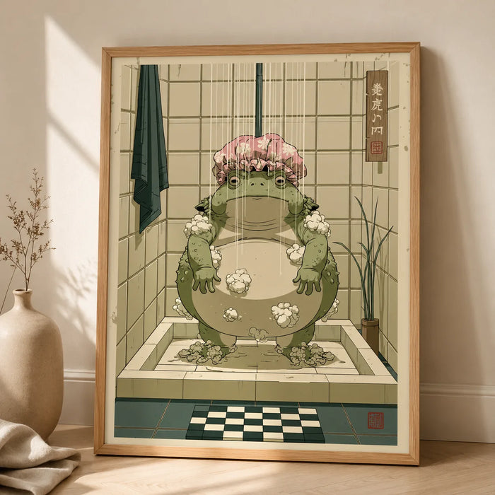 Showering Frog Bathroom Wall Art Decor