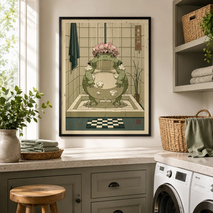 Showering Frog Bathroom Wall Art Decor - Wall Art Decor - styled