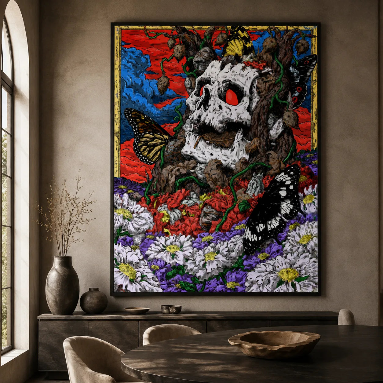 Skull Tree Butterfly Wall Art Decor - Wall Art Decor - close up