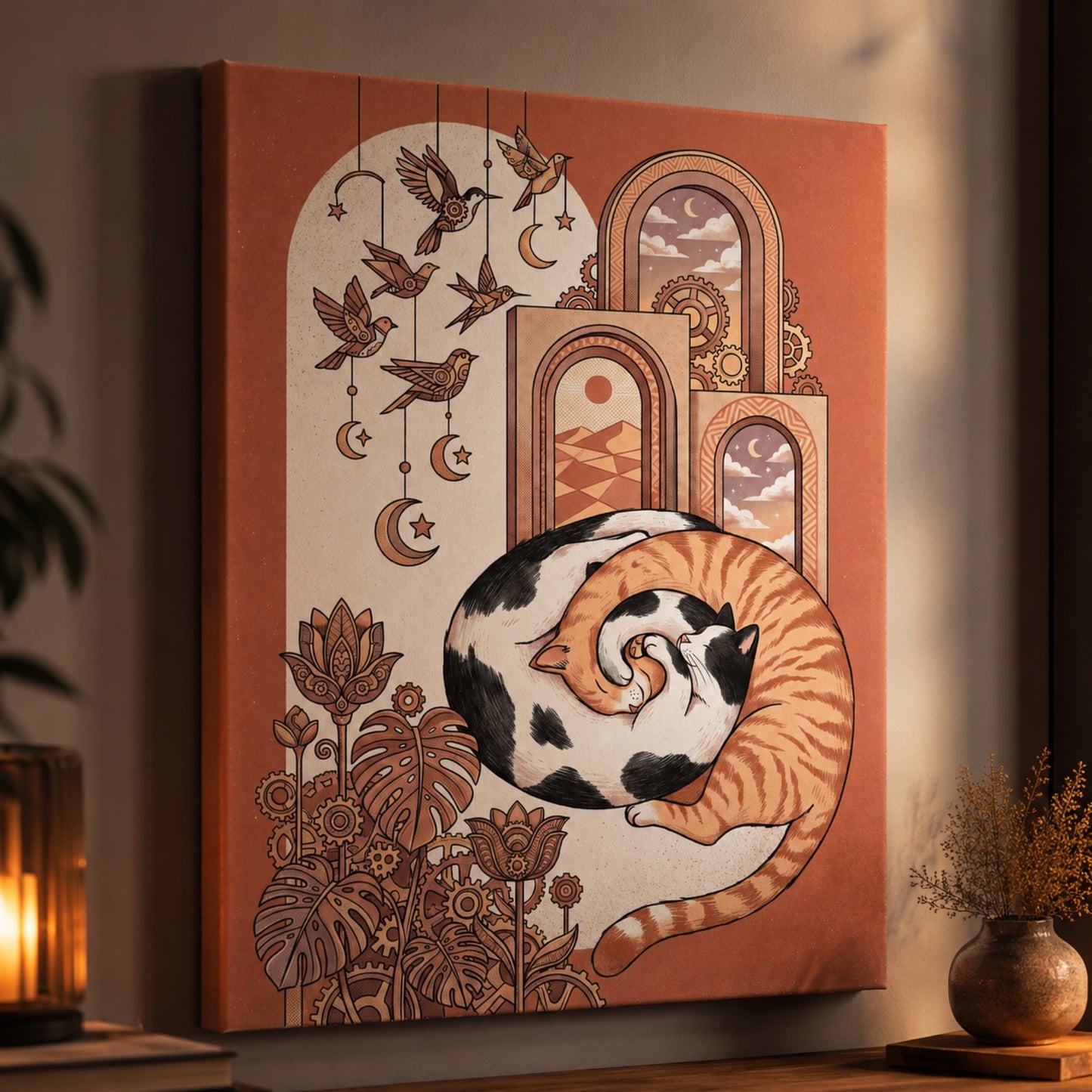 Sleeping Cat Boho Arches Wall Art Decor preview 11