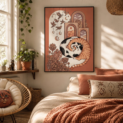 Sleeping Cat Boho Arches Wall Art Decor preview 3