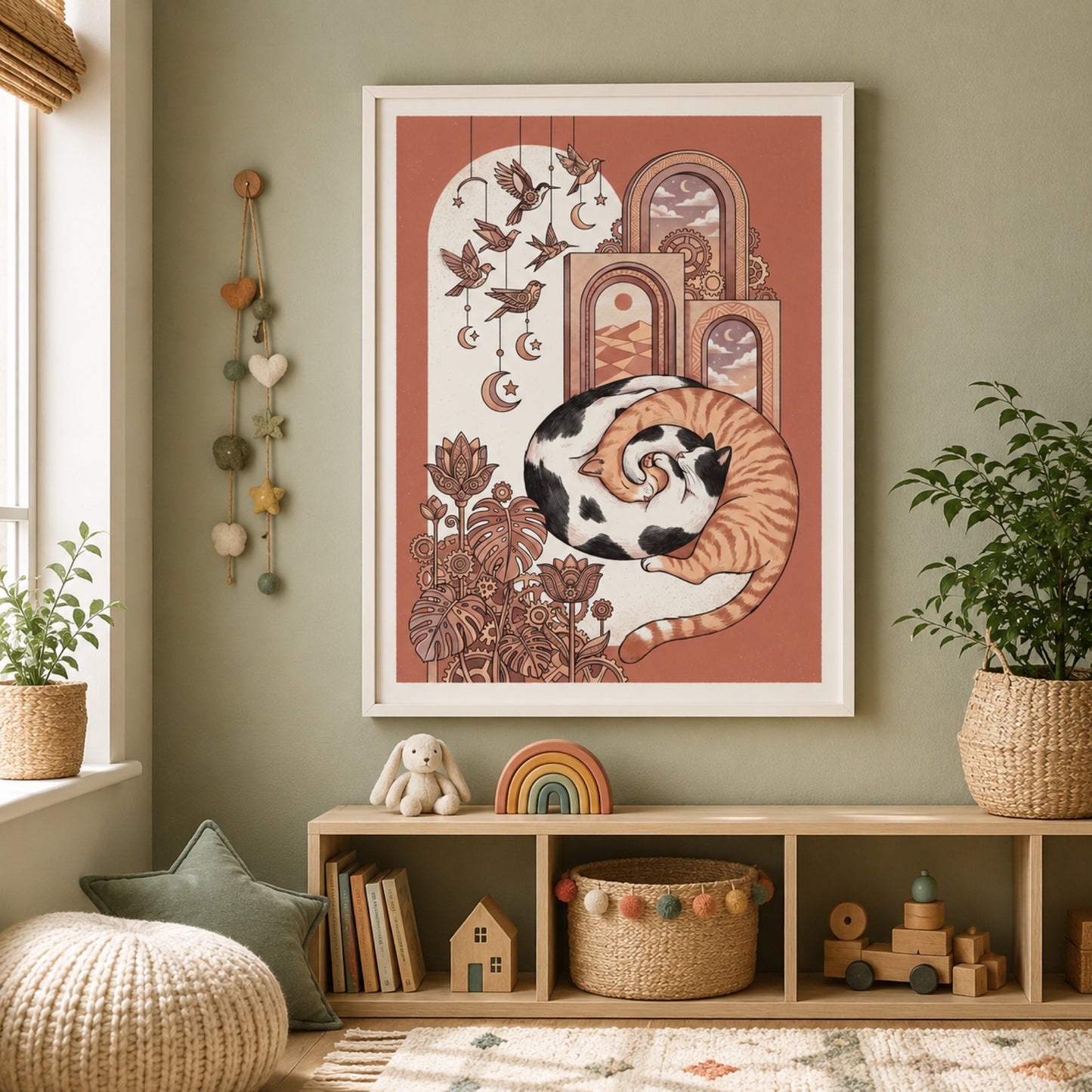 Sleeping Cat Boho Arches Wall Art Decor preview 4