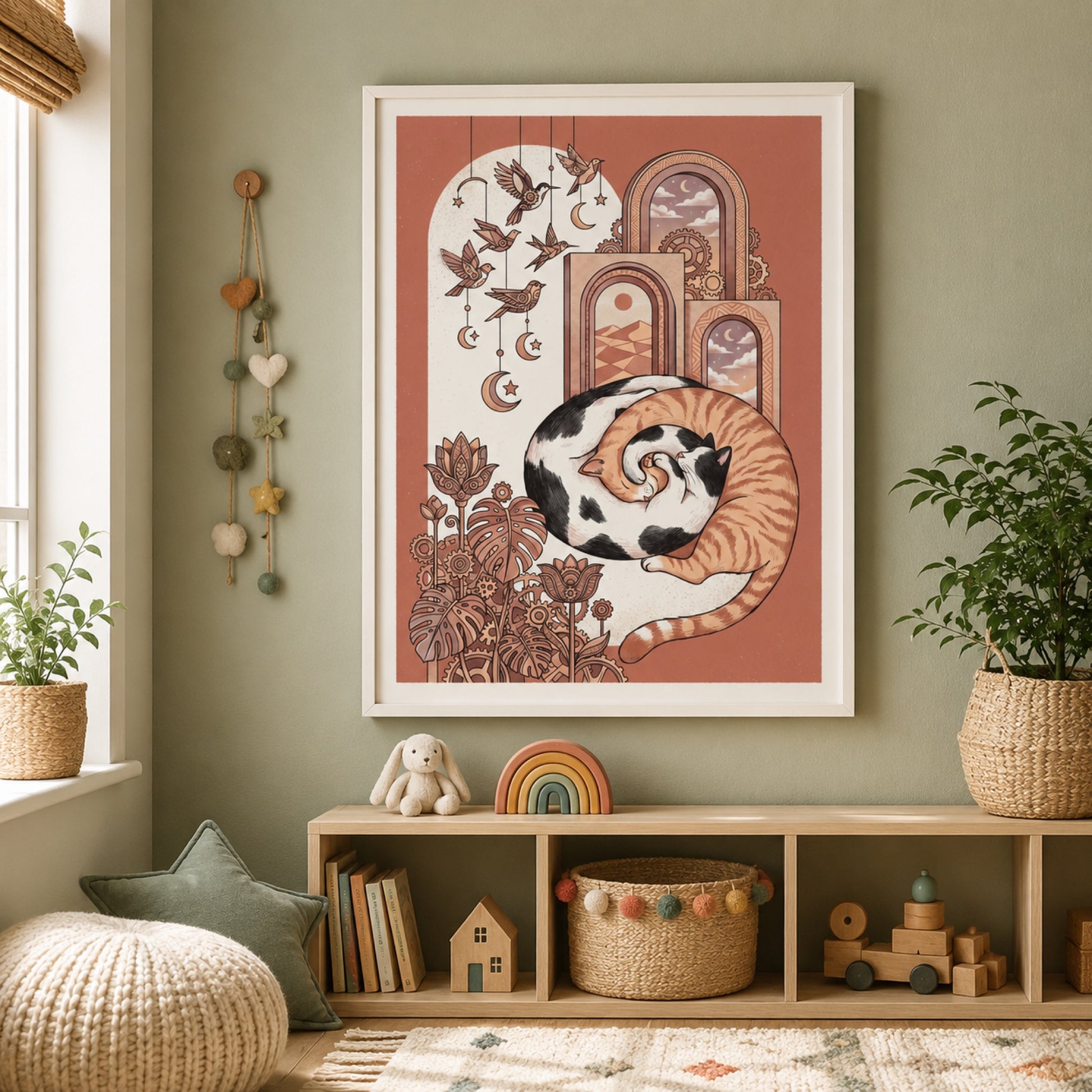 Sleeping Cat Boho Arches Wall Art Decor preview 4