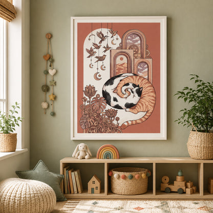 Sleeping Cat Boho Arches Wall Art Decor preview 4