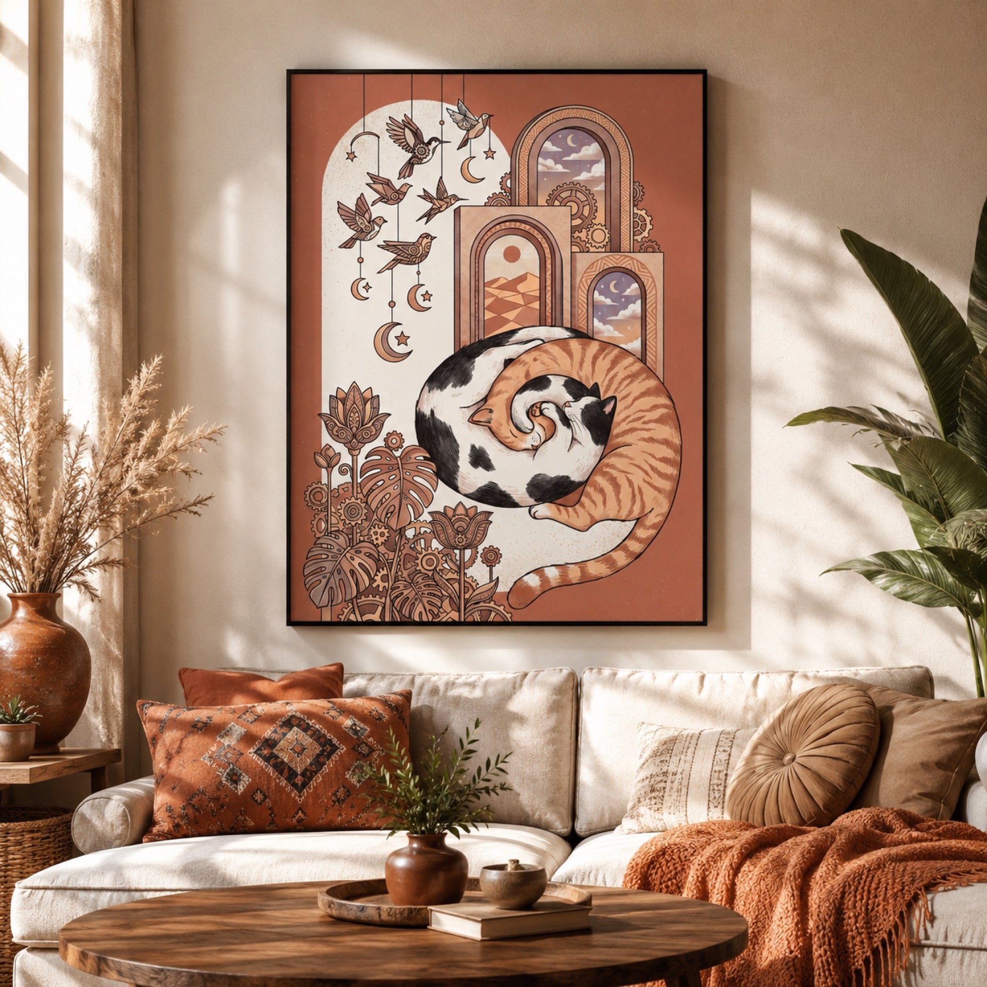 Sleeping Cat Boho Arches Wall Art Decor preview 5