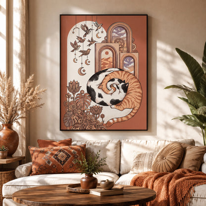 Sleeping Cat Boho Arches Wall Art Decor preview 5