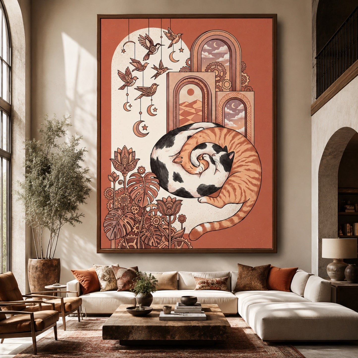 Sleeping Cat Boho Arches Wall Art Decor preview 6