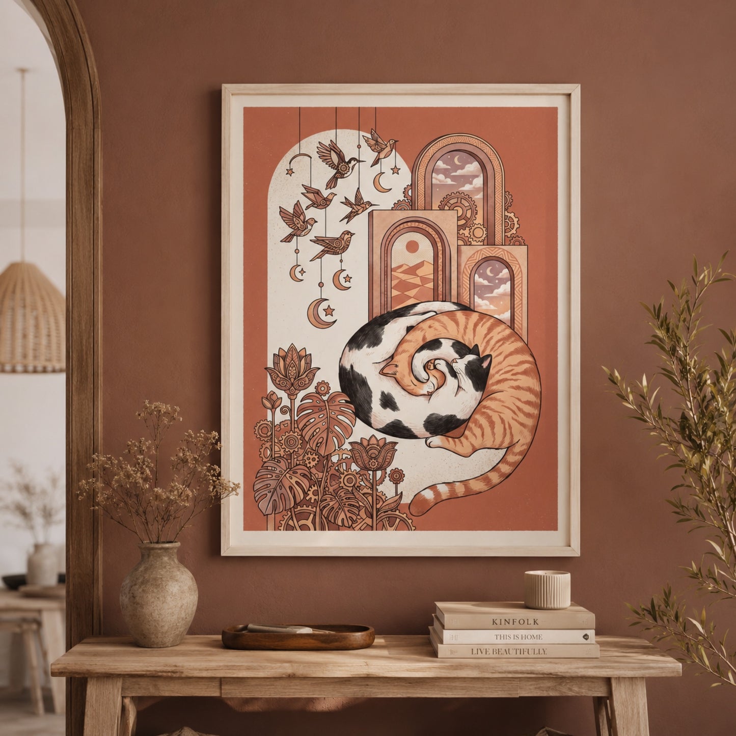 Sleeping Cat Boho Arches Wall Art Decor preview 7