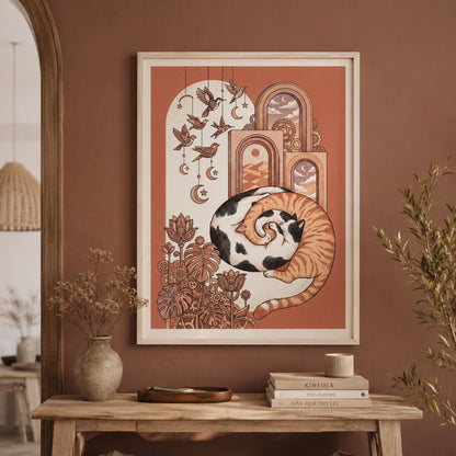 Sleeping Cat Boho Arches Wall Art Decor preview 7