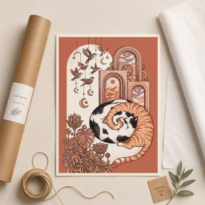 Sleeping Cat Boho Arches Wall Art Decor preview 9