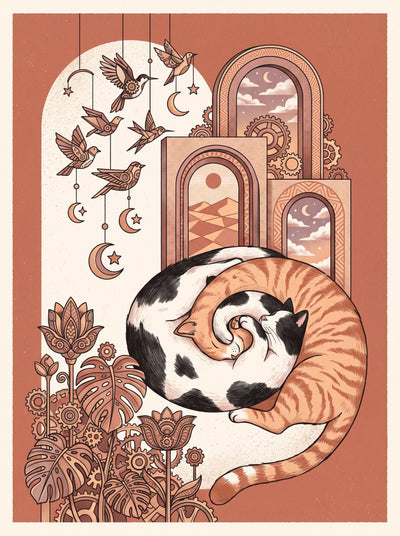 Sleeping Cat Boho Arches Wall Art Decor