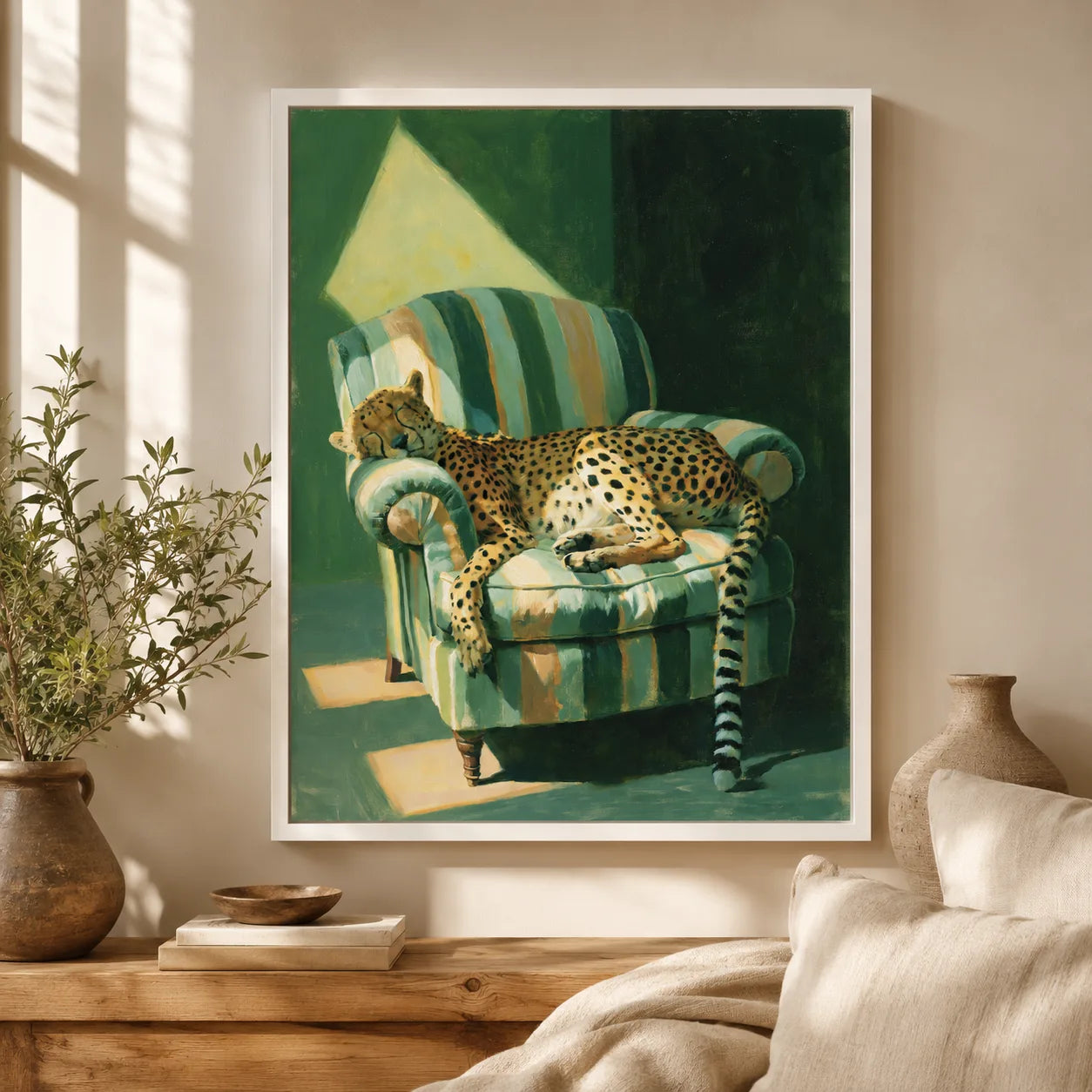 Sleeping Cheetah Armchair Wall Art Decor - Wall Art Decor - in use