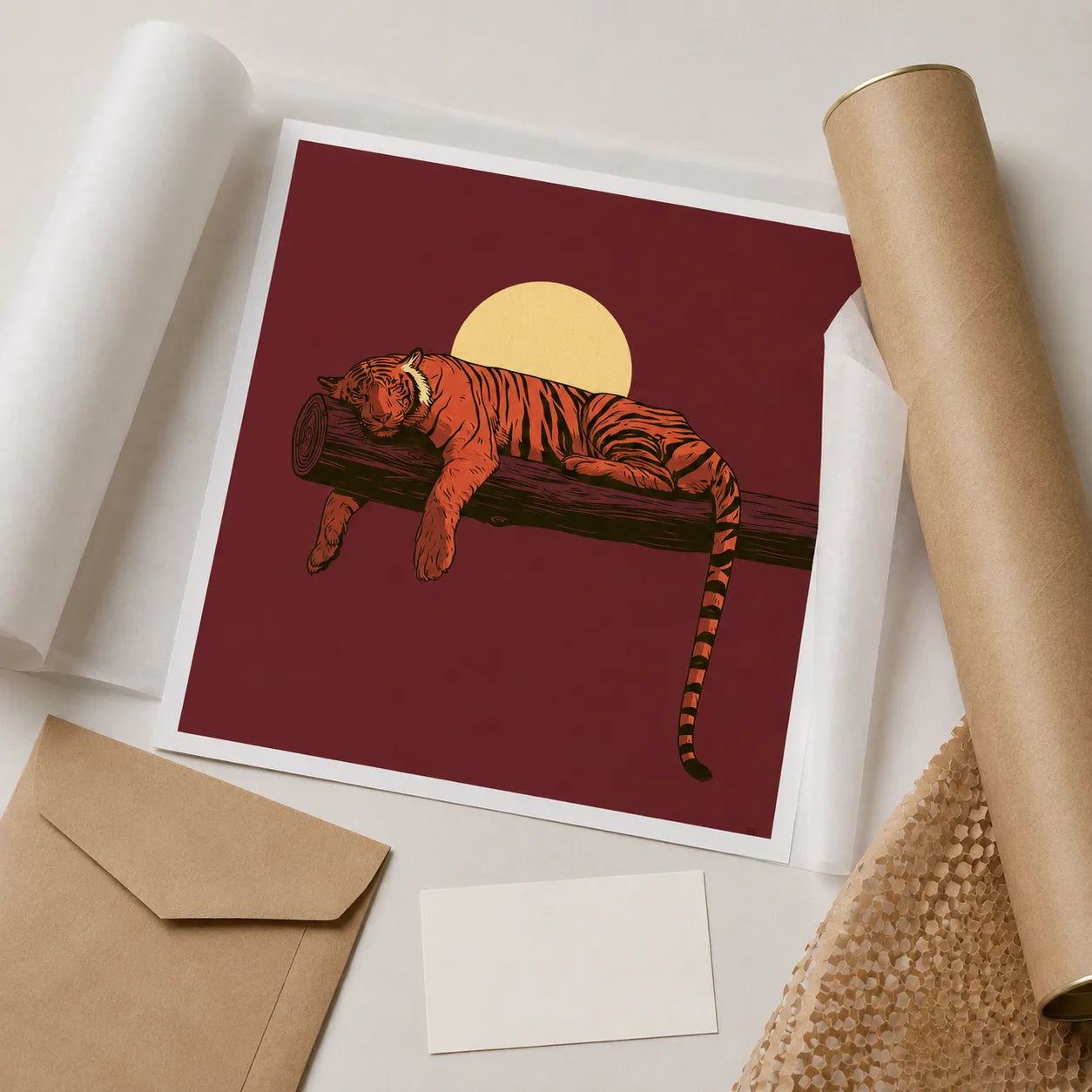 Sleeping Tiger Sunset Wall Art Decor - Wall Art Decor - back view