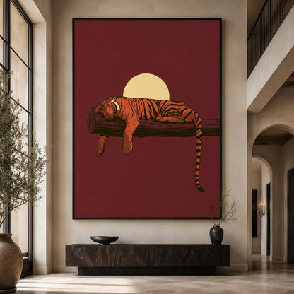 Sleeping Tiger Sunset Wall Art Decor - Wall Art Decor - close up