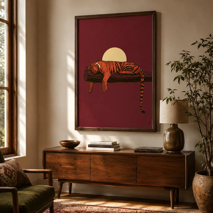 Sleeping Tiger Sunset Wall Art Decor - Wall Art Decor - in use