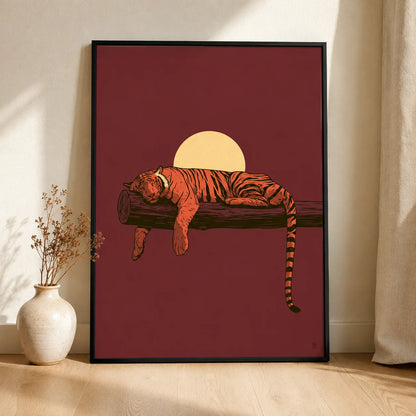 Sleeping Tiger Sunset Wall Art Decor - Wall Art Decor - side view