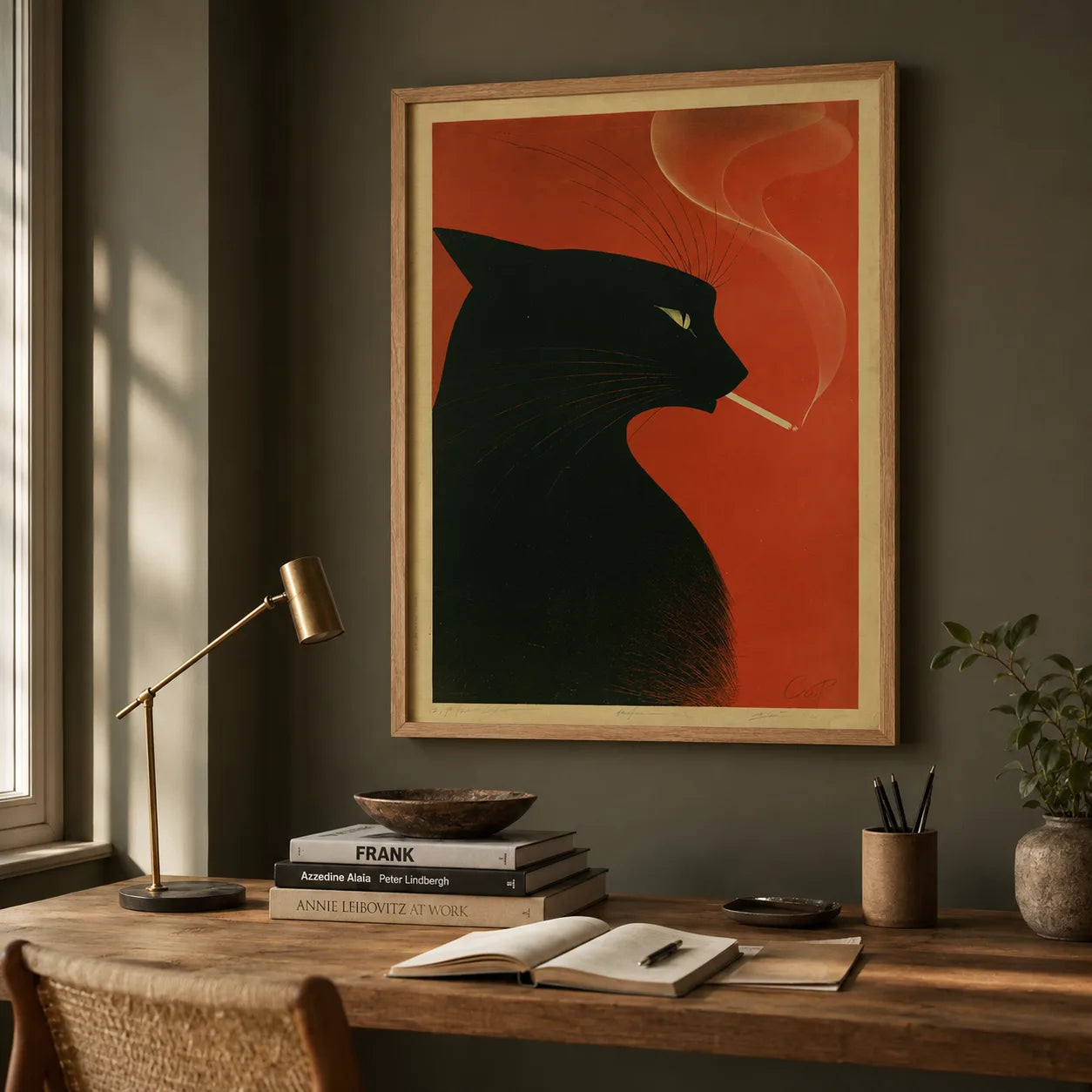 Smoking Black Cat Wall Art Decor - Wall Art Decor - alternate angle