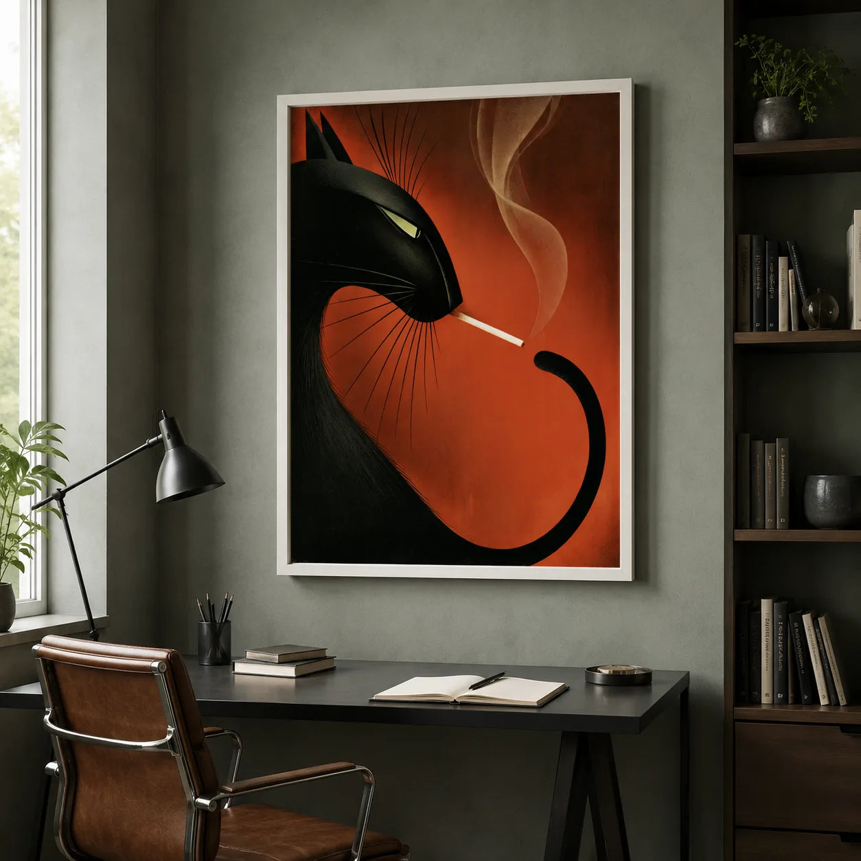 Smoking Black Cat Wall Art Decor - Wall Art Decor - alternate angle