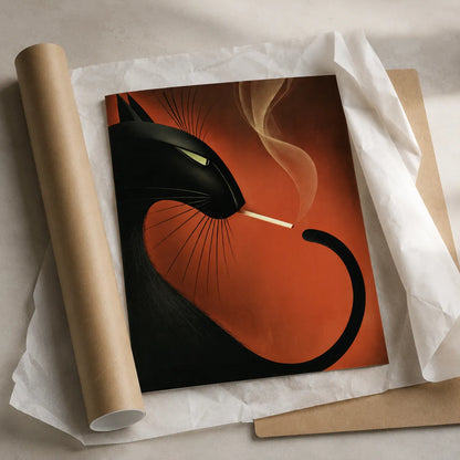 Smoking Black Cat Wall Art Decor - Wall Art Decor - back view