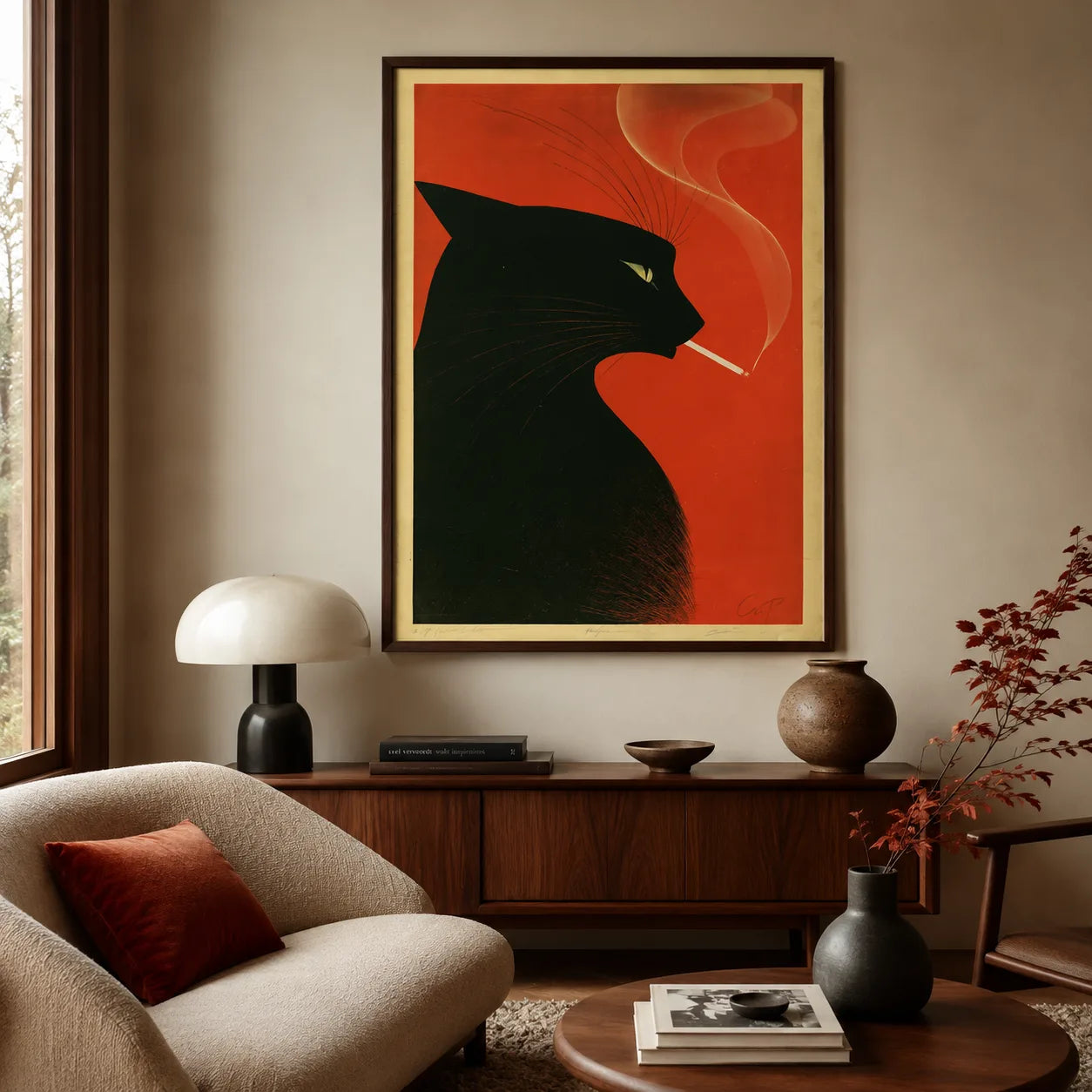 Smoking Black Cat Wall Art Decor - Wall Art Decor - detail