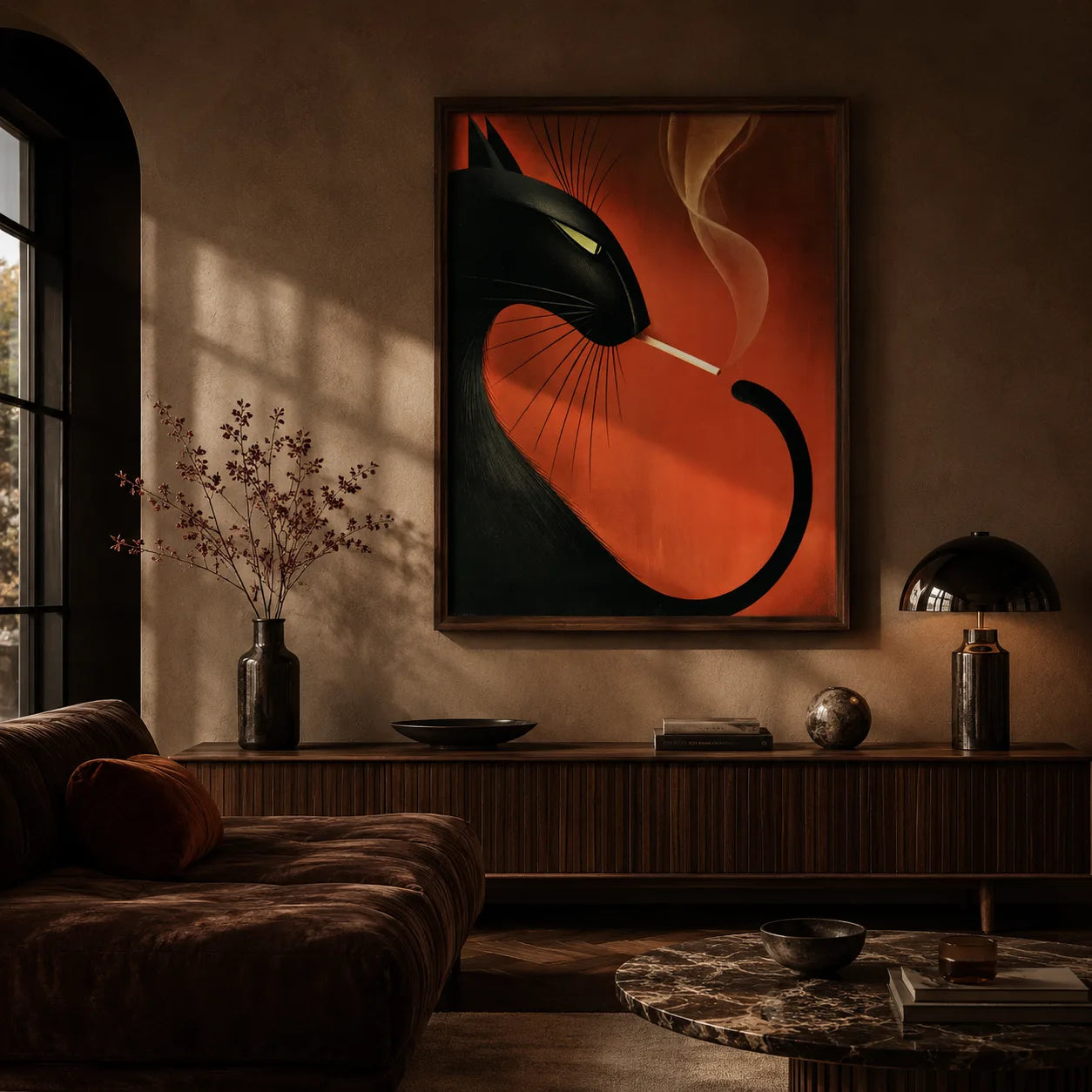 Smoking Black Cat Wall Art Decor - Wall Art Decor - detail