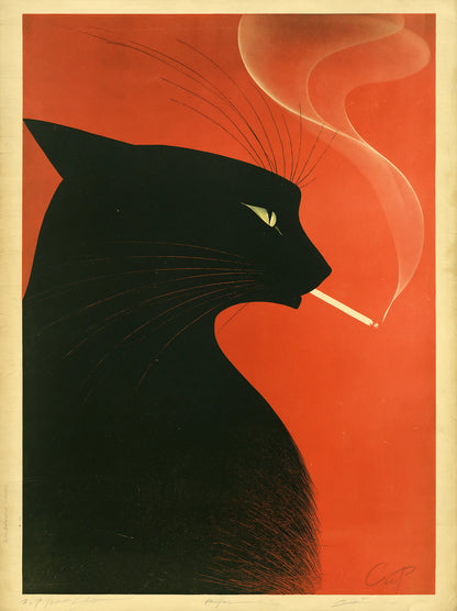 Smoking Black Cat Wall Art Decor - Wall Art Decor - front view