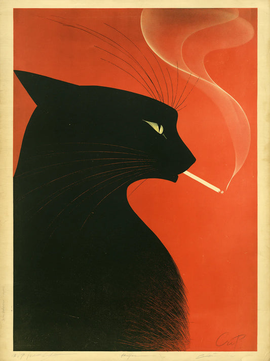 Smoking Black Cat Wall Art Decor - Wall Art Decor - front view