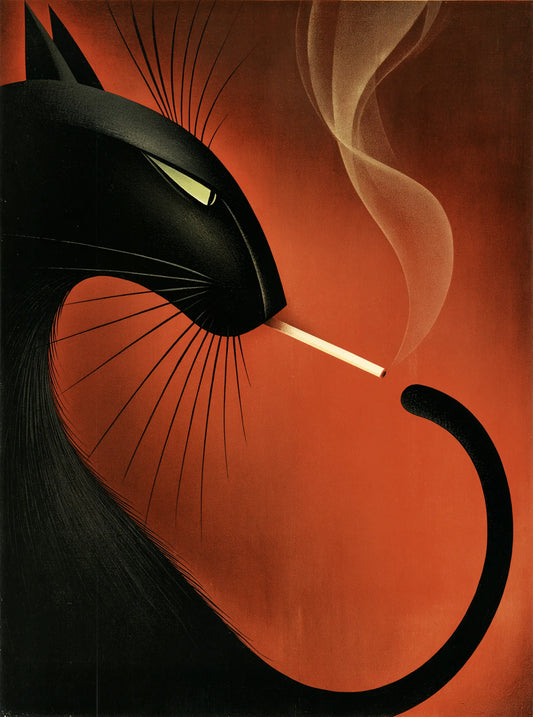 Smoking Black Cat Wall Art Decor - Wall Art Decor - front view